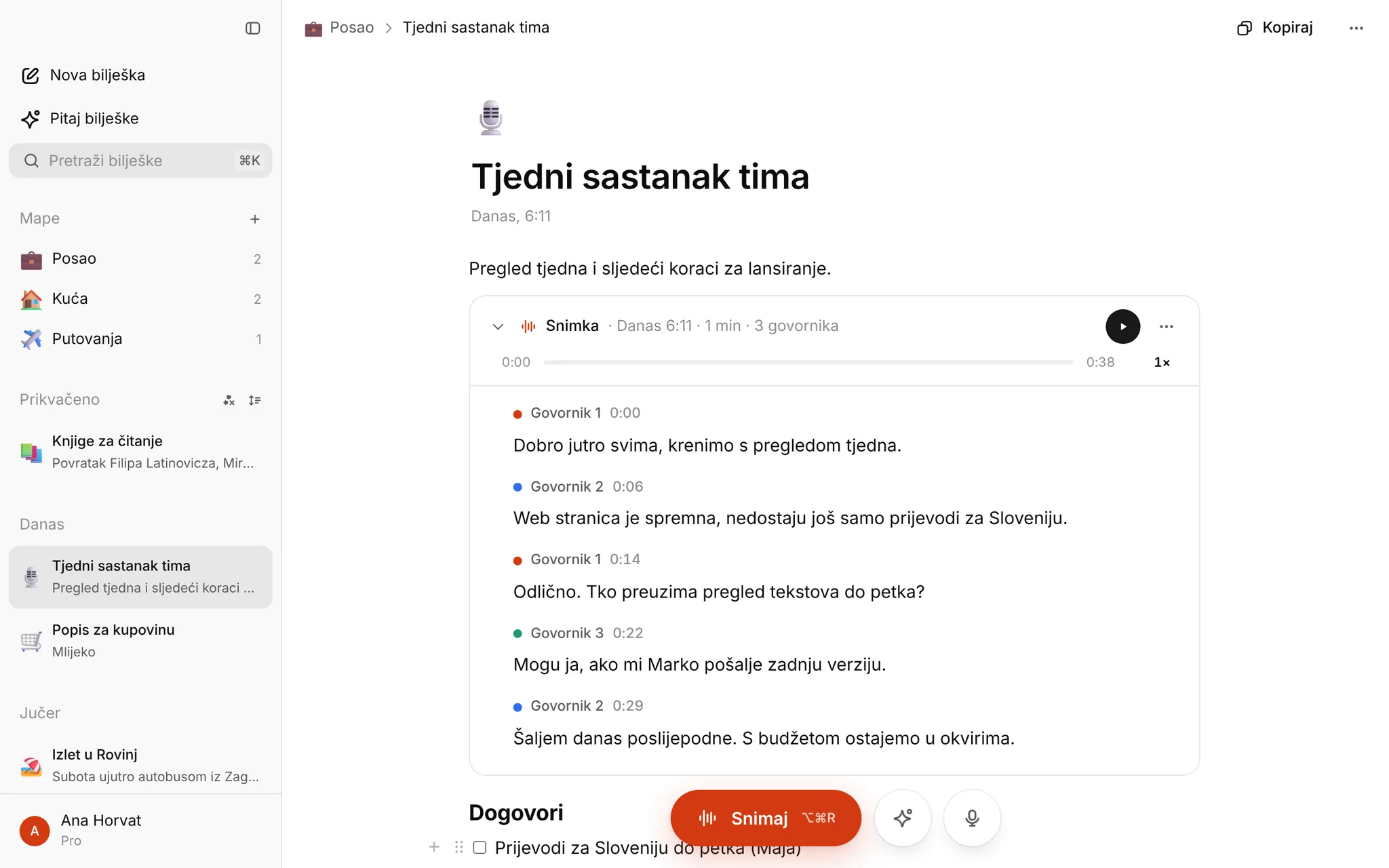 Aplikacija za bilješke u koju možeš i snimati